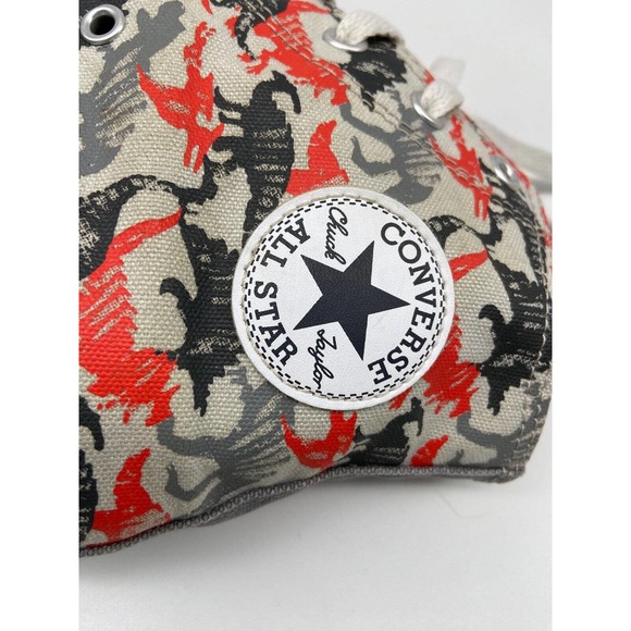 Chuck Taylor‎ Converse Sneakers Junior Sz 5 High Top Dinosaur Print Gray /Red - Picture 5 of 12